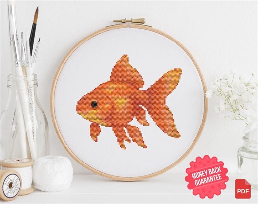 Goldfish Cross Stitch Pattern PDF Orange Fish Modern Design - Etsy Canada