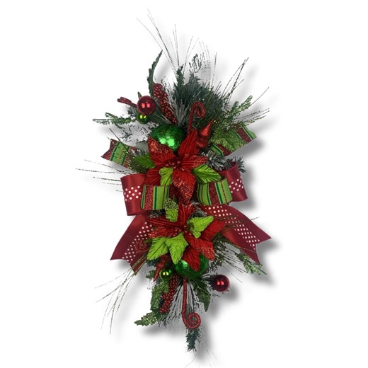 Christmas Swag Door Decor, Red and Green Swag With Poinsettias, Ornaments & Ribbon, Christmas Wall Decor, Festive Winter Decoration - Etsy