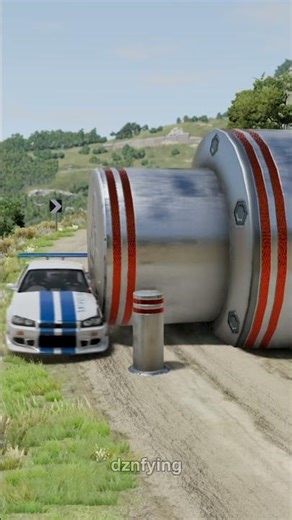 MERCEDES GTR & POLICE CAR VS GIANT PIT BOLLARDS CRASH 😲 WHO SURVIVES? BeamNG.drive