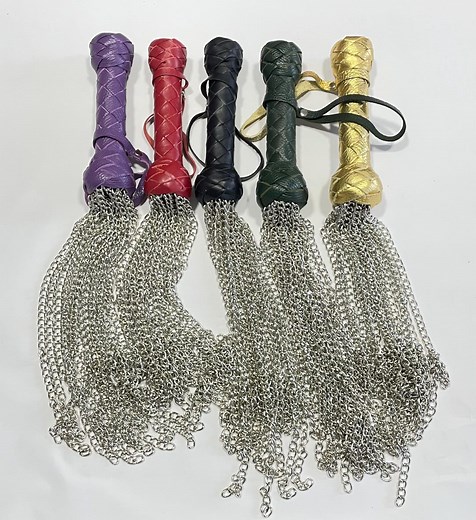 Heavy Chain Flogger 18,8" Spanking Metal Whip Braided Leather Handle - Handmade - Etsy