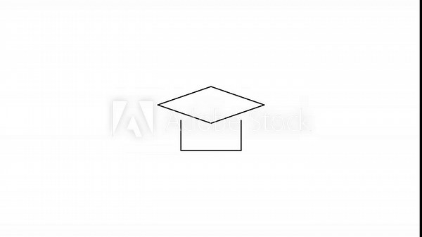 Black outline Graduation Cap 4k Icon Animation on white background. 4K Motion Graphic with Alpha Channel.