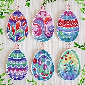 Easter Eggs Cross Stitch Pattern - Set of 6 Whimsical Festive Ornaments - Spring Sampler Cards - Happy Easter - Home Décor - PDF - Artmishka - Etsy