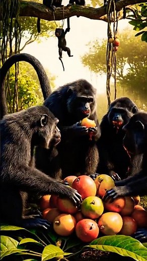 100 Monkeys Eating Fruits on Trees in the Jungle 🐒🌳