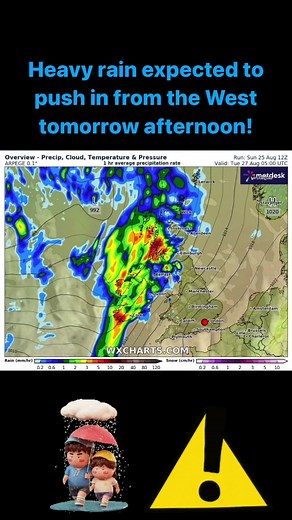 ⚠️☔️A band of heavy rain is expected to push in from the West tomorrow afternoon. ☔️⚠️ Over 30mm in 24 hours for many parts of the West. Some parts of Galway, Cork and Kerry are forecast to see over 40mm in spots! We will update you tomorrow morning. Localised flooding possible! Video by wxcharts.com and pic by met.ie #ireland #cork #kerry #galway #mayo #clare #leitrim #sligo #donegal #wildatlanticway #fyp #foryoupage #weatherwarning #rain