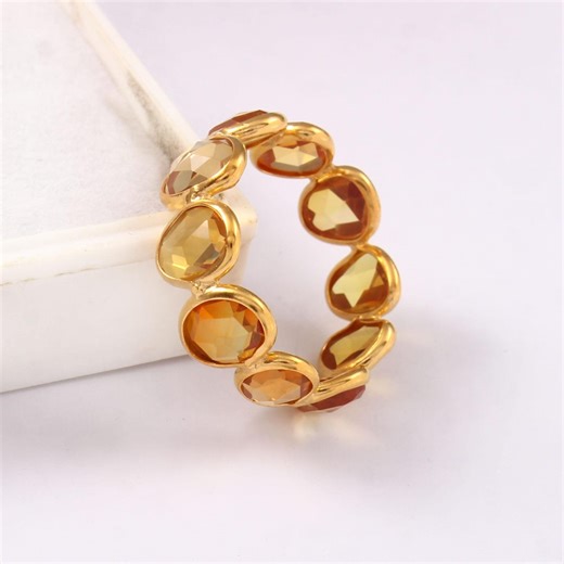 Natural Citrine Eternity Band Ring: 18k Solid Gold Birthstone - Etsy