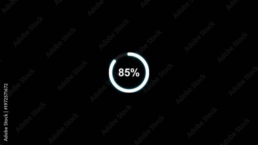 Minimalist 4K Seamless Loop of a White Circular Loading Progress Bar Indicator Counting from 0 to 100 for Tech UI Design