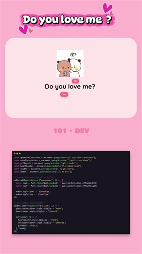 Do you love me? ❤️ | Fun Web Animation using HTML, CSS & JS #cssanimation #shorts