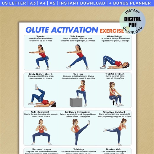 Glute Exercises Chart, Home Fitness Poster, Lower Body Guide, Leg Exercises Mobility Workout Guide, Digital PDF Routine, Fitness Printable - Etsy Australia