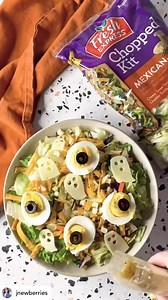 13 reactions · 3 comments | Make this easy and delicious Halloween themed salad. Use some boiled eggs for eerie eyes, olives for a spooky gaze, and provolone ghosts for a deliciously haunting topping. Arrange them atop a bed of Fresh Express® Mexican Style Chopped Salad Kit, and your festive salad is ready to thrill! 率‍♀️ Thanks for the spooktacular recipe idea, @jnewberries! | Fresh Express Salads | Facebook