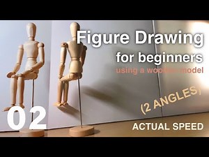 ACTUAL TIME Figure drawing with a wooden model (02) - Sitting Pose 2 angles [iPad procreate]