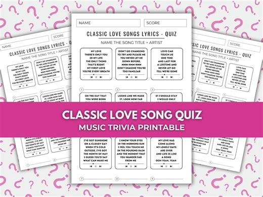 Classic Love Songs Lyrics Quiz – Valentine's Printable Trivia Game (instant Download) - Etsy UK