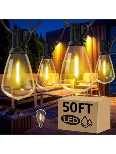 ST38 LED Outdoor String Lights 50/100FT, IP44 Waterproof, Patio Lights With 13/25 Edison Vintage Bulbs,1W/Bulb,Outside Hanging Lights Waterproof For Porch, Deck, Garden, Backyard, Balcony, 2700K Dimmable. | SHEIN