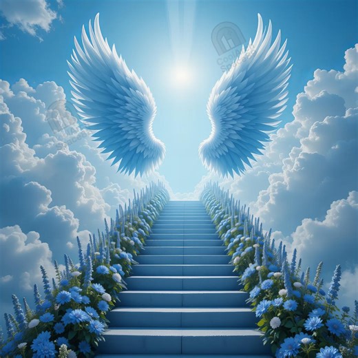 Blue in Loving Memory Backdrop, Memorial Background, Stairs to Heaven, Flowers Digital Backdrops JPG. - Etsy