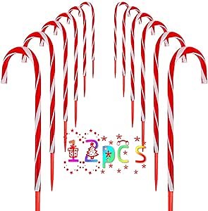 Christmas Candy Cane Lights Pathway Markers 12pcs - 30 inches(Cane 21inch and 9inch Stakes) Holiday Walkway Lights Outdoor Ornaments Xmas Outside Decoration for Yard Lawn Forecourt or Dooryard
