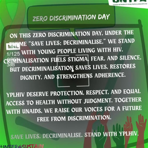 Criminalisation fuels stigma. Decriminalisation saves lives. YPLHIV deserve dignity, protection, and equal access to healthcare without fear. With UNAIDS, we stand for justice and a future free from discrimination. #INTER4SUSTAIN #ZeroDiscriminationDay