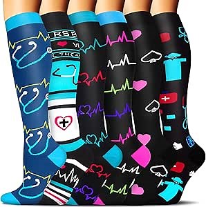 Compression Socks for Women & Men 6 Pairs is Best Supportive Knee High Stockings for Circulation, Travel, Nurses