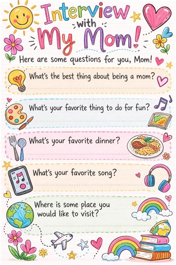 Mother's Day Interview Activity Bundle, Kids Coloring Cards, Award Badge (digital Download) - Etsy