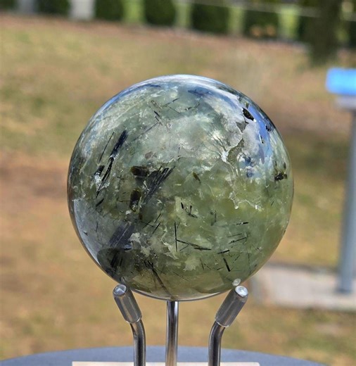 Prehnite Geode Sphere - With Rutilated Tourmaline - Clearing Old Energy and Embracing New Energy - Etsy