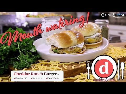 Cheddar Bacon Ranch Chicken Burgers fast & easy recipe | Dashing Dish