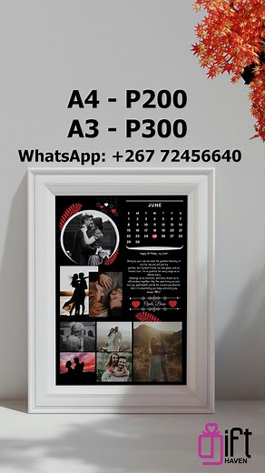 ✨ Turn your memories into timeless art! ✨ 🎁 Personalized Photo Frames – perfect for gifts, home décor & special occasions. 📸 A4 Frame – Only P200 📸 A3 Frame – Only P300 ✅ Custom-made for YOU ✅ Affordable & beautiful ✅ Delivered anywhere in Botswana 🇧🇼 📲 Order now via WhatsApp: 267 72456640 | Gift Haven