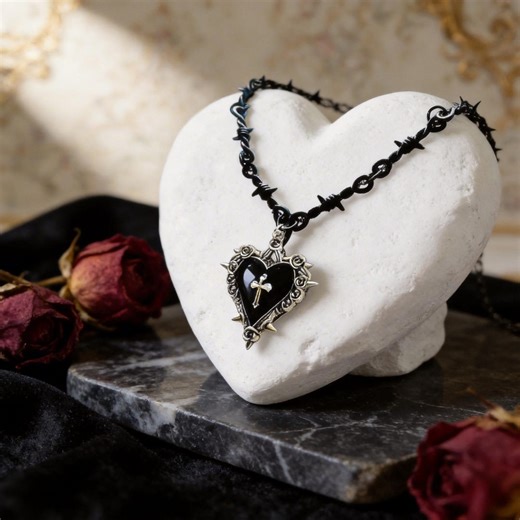 Gothic Heart Necklace Cross Pendant, Barbed Wire Chain Choker, Black Goth Jewelry, Dark Romance Gift, Alternative Fashion Necklace Unisex - Etsy