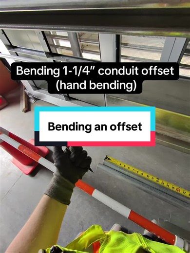Bending 1-1/4” emt with hand bender at my job site let me know if you enjoy videos like these. #ibew #640 #union #work #conduit #emt #trades #pipe #bending #apprentice #journeyman #fyp