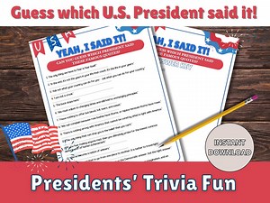 4th of July Trivia Game, President’s Day Trivia, Independence Day Games, Presidents Day Games, Patriotic Games, Patriotic Activities - Etsy