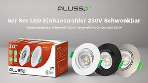 ALUSSO LED Einbaustrahler 230V 76mm, 6W Neigung Einbaustrahler LED Flach 25mm, 3CCT Spot Warmweiß Naturweiß Kaltweiß, Abnehmbar Spots Dimmbar für Küche Wohnzimmer, 6er Nickel Gebürstet