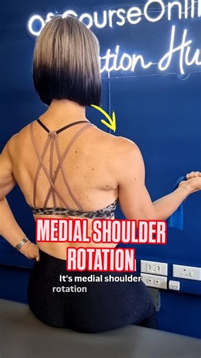Tanya Thompson | Become a Fearless Instructor on Instagram: "You have already seen a lot of lateral shoulder rotation but what about medial? Let's go! Think of that elbow pivot point again because this avoids the slight flexion and horizontal adduction that the client will try to do. Again we are looking at a mind-body connection and the more mindful this work gets, the better! Expect movement to come from; Lats, teres major, subscapularis and pec major. NB: Get the feeling of the movement witho