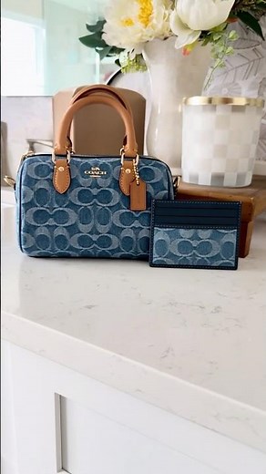 Unbox my matching Coach denim card case wallet to go with my denim mini Rowan! #coachbags #denimbag