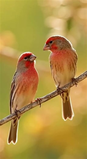 Red Finch Pair Chatting in the Golden Evening Light.#birdlovers, #nature,#redfinch, #songbirds