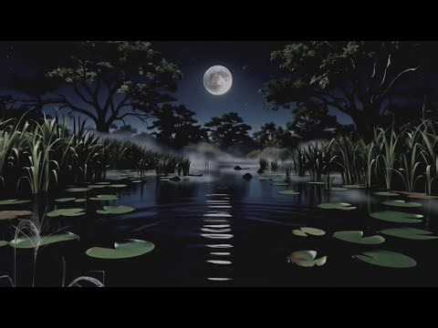 Swamp Night Ambience with Crickets & Insects on Grassy Bog — Nature Sounds for Sleep & Deep Relax