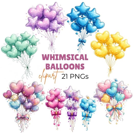 Whimsical Balloons Clipart – Colorful Balloons Graphics, Festive Art (digital Download) 21 Pngs - Etsy