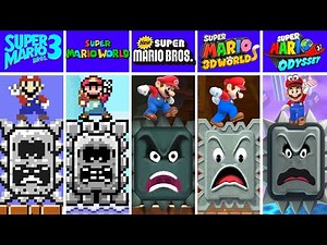 Evolution of Thwomps Dying Crushed by Super Mario, Super Mario Games (1988-2024)