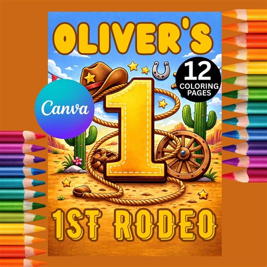 First Rodeo Birthday Coloring Pages , First Birthday Coloring Pages for Kids , Cowboy Coloring Page , Rodeo Activity , Canva Editable - Etsy
