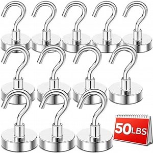 DIYMAG Strong Neodymium Magnetic Hooks, 50lbs Heavy Duty Rare Earth Magnets with Hook, Strong Corrosion Protection Facilitate Hook Pack of 12