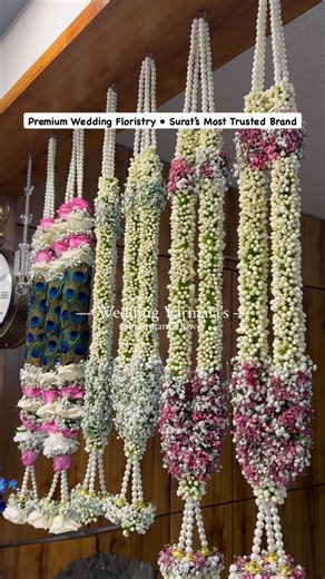 Brahmani Flower on Instagram: "✨ Premium Varmala Collection – Designed With Love & Real Fresh Flowers ✨ From classic jasmine to luxury rose designs… each garland is handcrafted for your big day. Perfect for Weddings • Engagements • Reception Perfect for couples who want their special day to feel truly personal.❤️ 🚚Delivery all over Gujarat 📞order now: +91 8128453561 @brahmani_flower - Making Every Wedding memroble 🌸 📍surat,Gujarat (Wedding flower garlands, customised garlands, Varmala, India