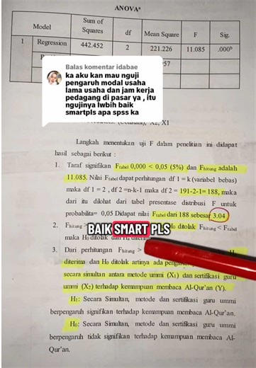 Membalas @idabae untuk penelitian dengan judul ini lebih baik pakai SPSS ya dari pada smartpls #skripsi #spss #smartpls #mahasiswa #semesterakhir