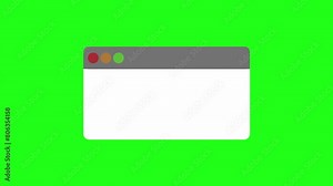 Animated empty pop up box appearing on screen. Browser pop up message on green screen background.