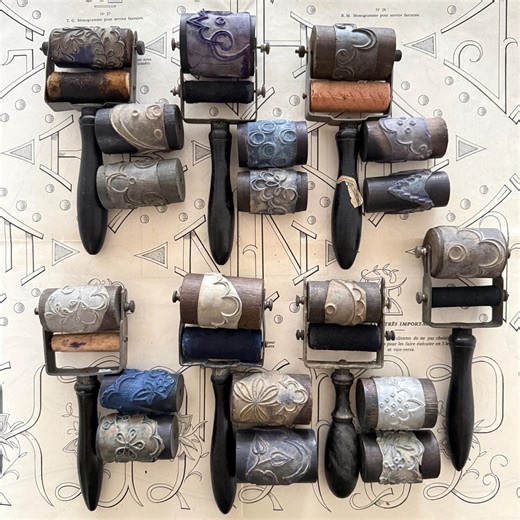 XL French Antique Embroidery Roller Stamp With Handle & 2 Extra Barrels - Etsy