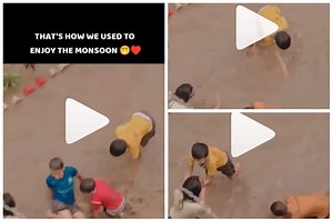 Viral Video of Kids Enjoying & Playing in a Puddle on a Rainy Day Will Make You Nostalgic | Watch