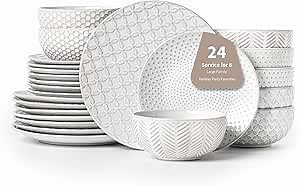 Amazon.com: FOBENTA 24 Piece Dinnerware Sets for 8, Premium Stoneware Plates and Bowls Sets, Microwave & Dishwasher Safe, Elegant Dishes for Entertaining & Special Occasions – A Stunning Gift for Large Families : Home & Kitchen