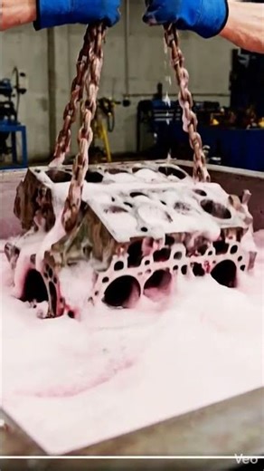 Satisfying Engine Cleaning: Grimy Block Transformed in Pink Chemical Bath!