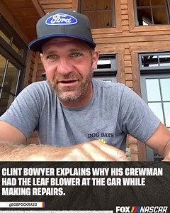 370K views · 3.9K reactions | "I wasn't going to complain about it ... 'cause it felt good." Clint Bowyer explains what was going on with the leaf blower. | NASCAR on FOX | Facebook