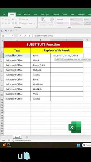 Excel substitute function. #excel #exceltips #exceltutorial