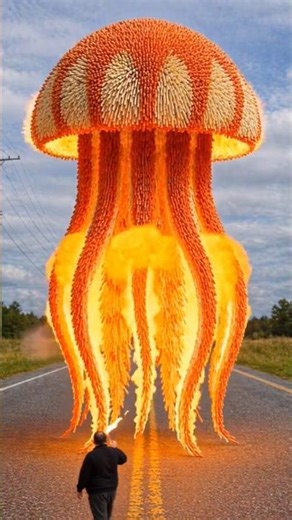 Giant Jellyfish Structure Set on Fire😱Full Burning Viral Shorts#viral#jellyfish#trending #shorts#usa