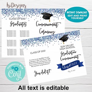Commencement College Graduation Editable Program, High School Graduation, Order of Events Template, Instant Download, Graduation Ceremony - Etsy