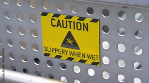 Caution Slippery Floor Surface Sign in 4K Slow motion 60fps Stock Video