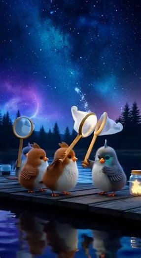 Birds Catching Falling Stars 🌠 | Magical Night Short #youtubeshorts #vibrantbirds