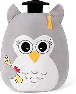 Graduation Owl Plush 18in - Grey Owl Stuffed Animal with Cap for Class of 2025 - Wisdom Graduation Gift for Kindergarten, Elementary & High School - Grey Owl